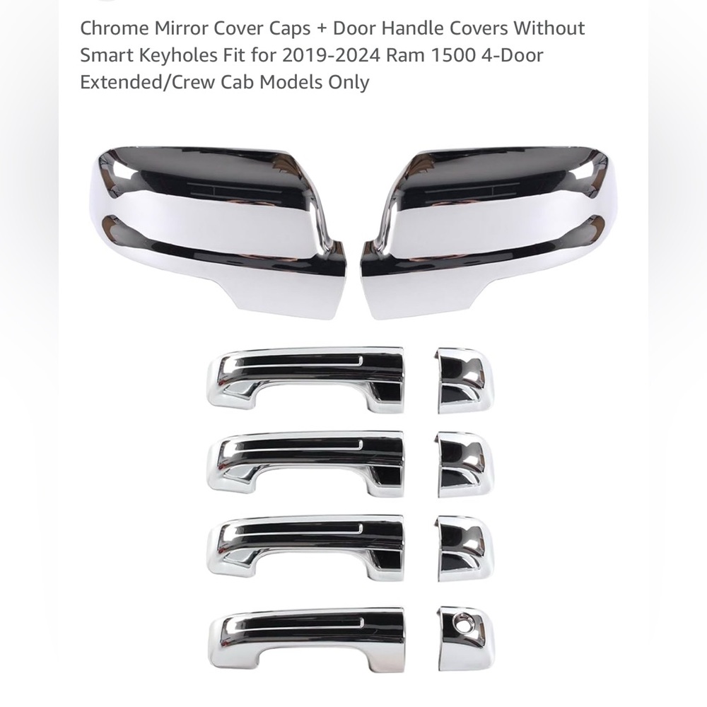 Chrome mirror cover caps & handle covers 2019-2024 Dodge Ram 1500 4-door